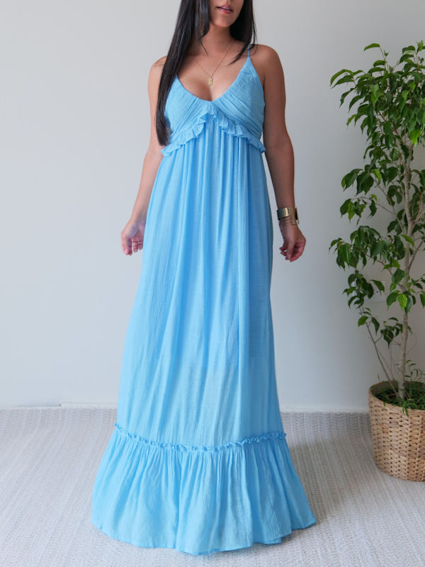Casual Sky Blue Maxi Dress