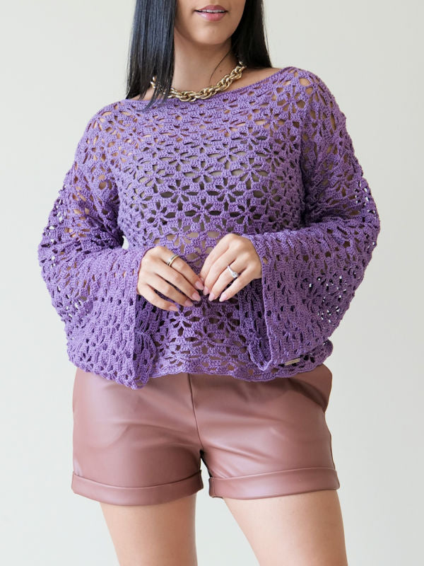 Handmade Crochet Lavender Sweater - Front view