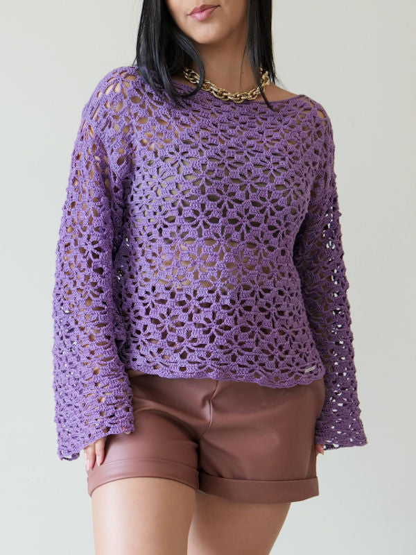 Handmade Crochet Lavender Sweater - Additional Front View