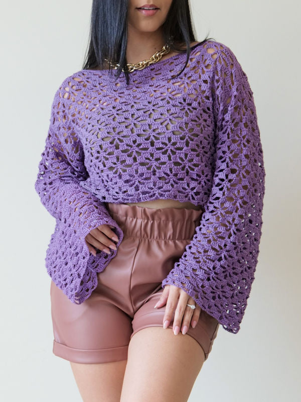 Handmade Crochet Lavender Sweater - Crop top suggested look
