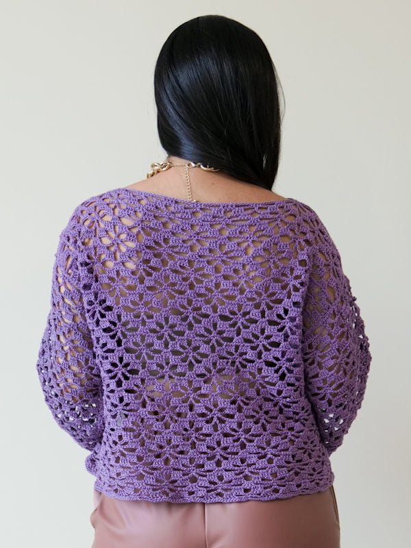 Dark lavender crochet sweater style long sleeve top one size fits all