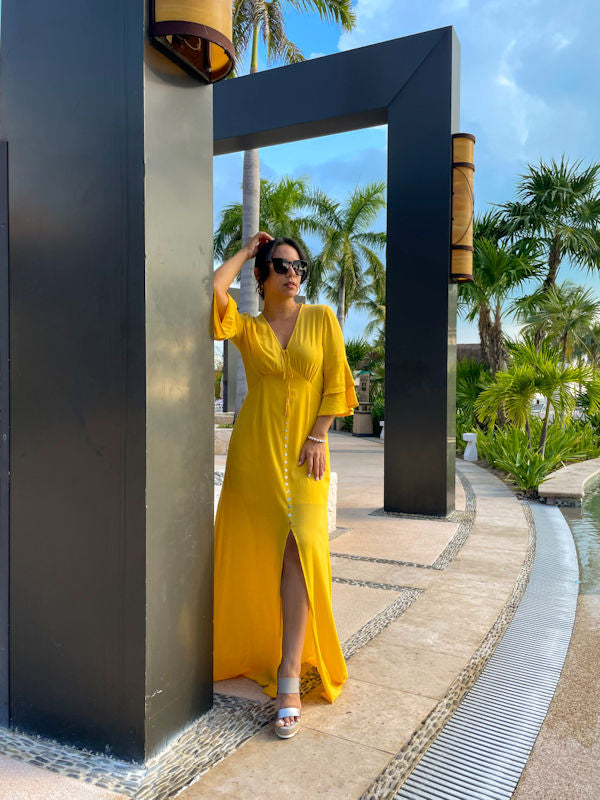Mustard Maxi Dress with Sleeves - Additional view