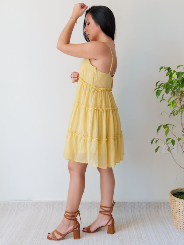 Mustard Summer Tiered Dress - Side view