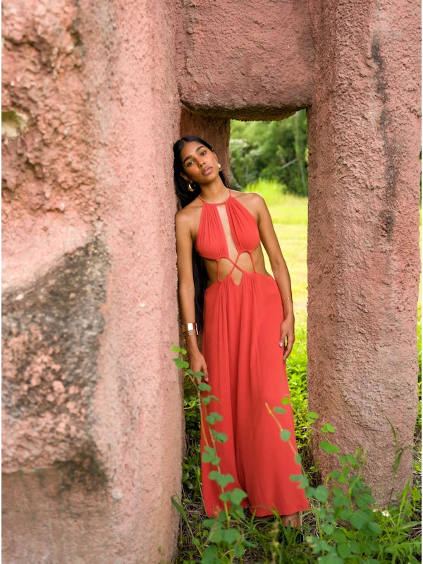 Model wearing sexy sundress on summer vacation