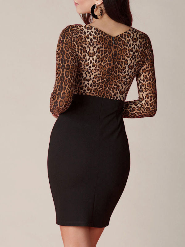 Black & leopard print bodycon dress - Back view