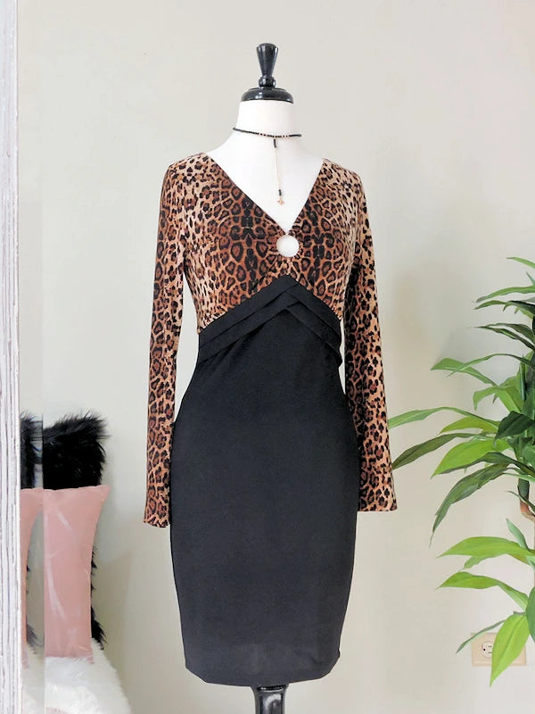Black and Leopard Print Dress | Women's Animal Print Dress
