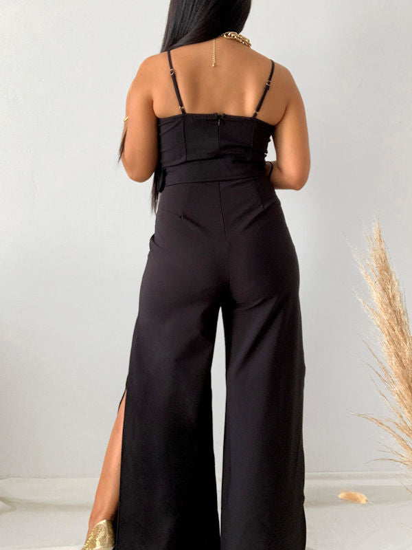 Black Wide Leg Jumpsuit Formal/Jumpsuit Elegante - Back view