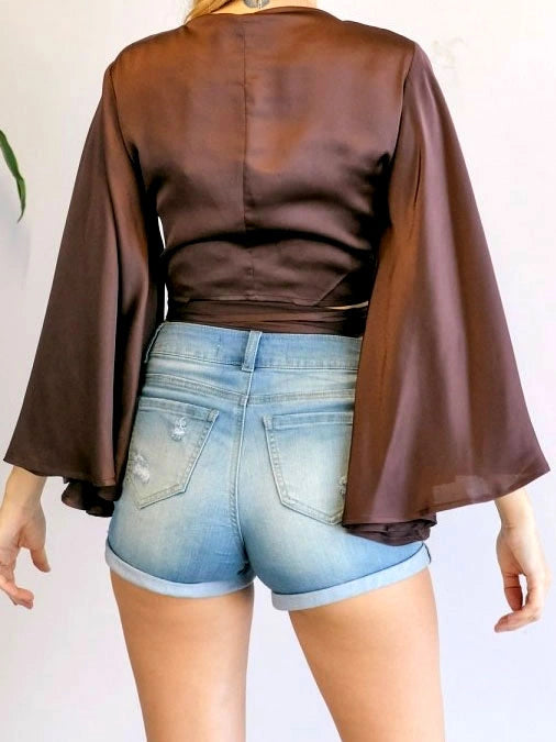 Kimono Crop Top | Long Sleeve Wrap Crop Top