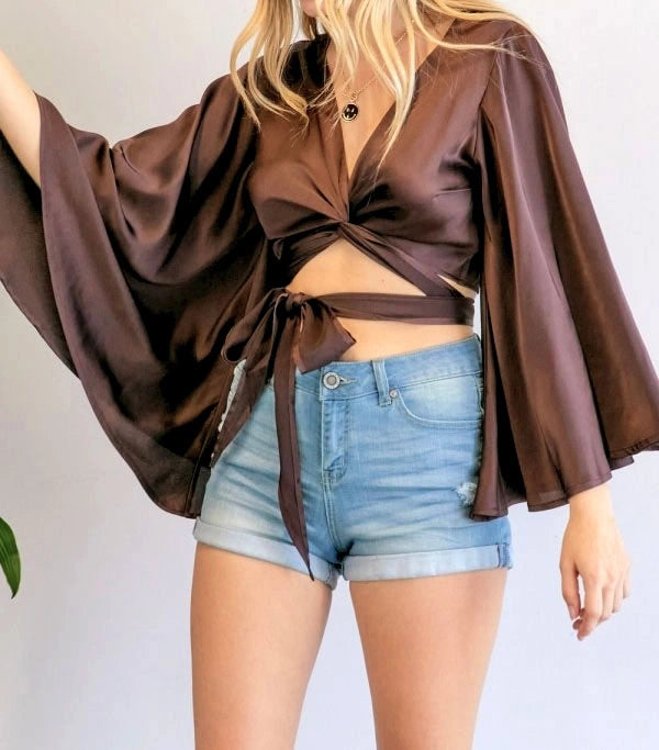 Kimono Crop Top | Long Sleeve Wrap Crop Top