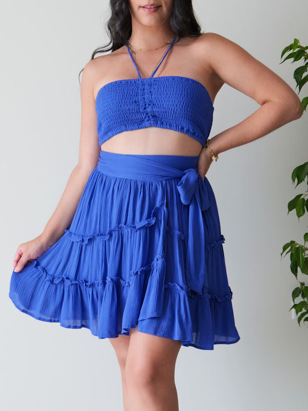 Cobalt Blue Summer Dress/Cutout Beach Dress - Front View