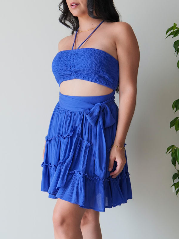 Cobalt Blue Summer Dress/Cutout Beach Dress - Close up side view