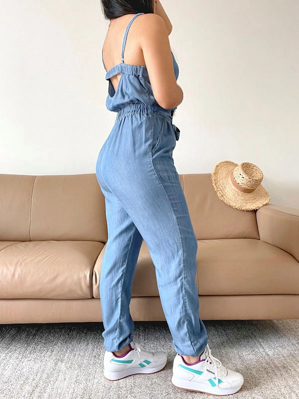 Side view of the summer casual jumpsuit.