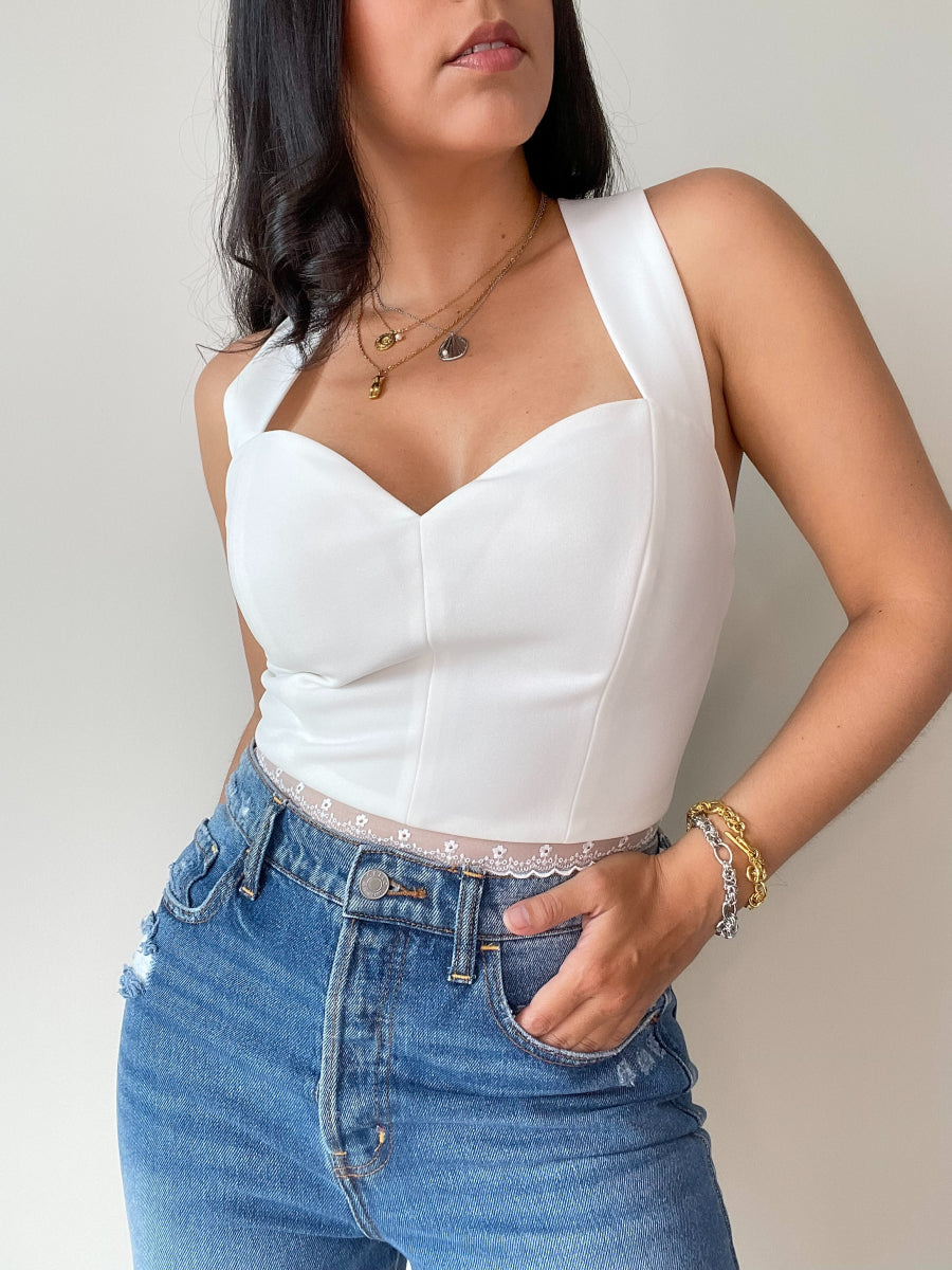 Fancy White Crop Top/White Crop Top with Lace - Additional view
