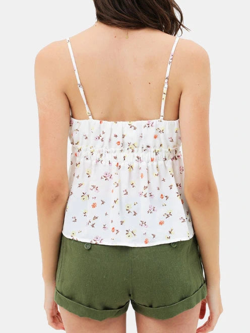 Back view of ditsy floral tank top.