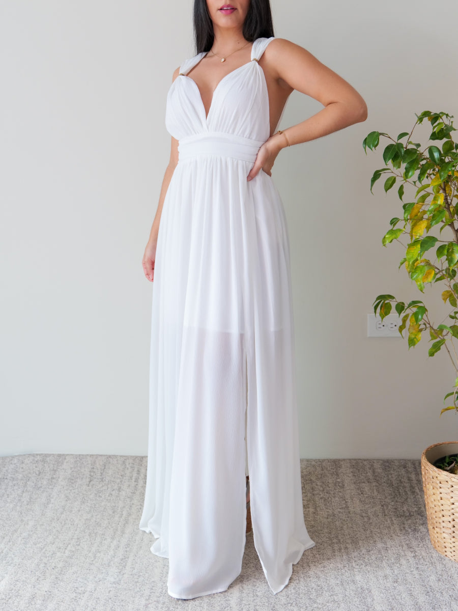 Flowy White Maxi Dress/White Formal Maxi Dress - Additional view