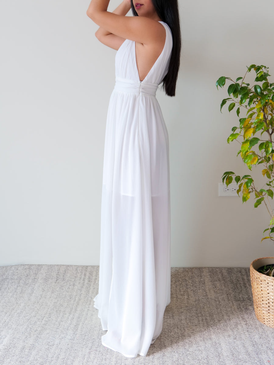 Flowy White Maxi Dress/White Formal Maxi Dress - Side view