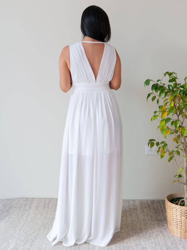 Flowy White Maxi Dress/White Formal Maxi Dress - Back view