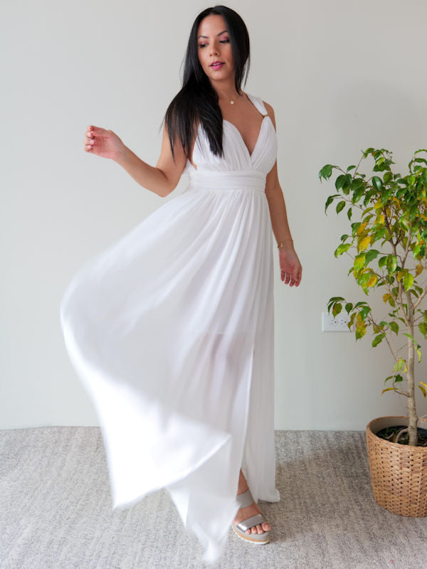 Flowy White Maxi Dress/White Formal Maxi Dress - Flowing skirt