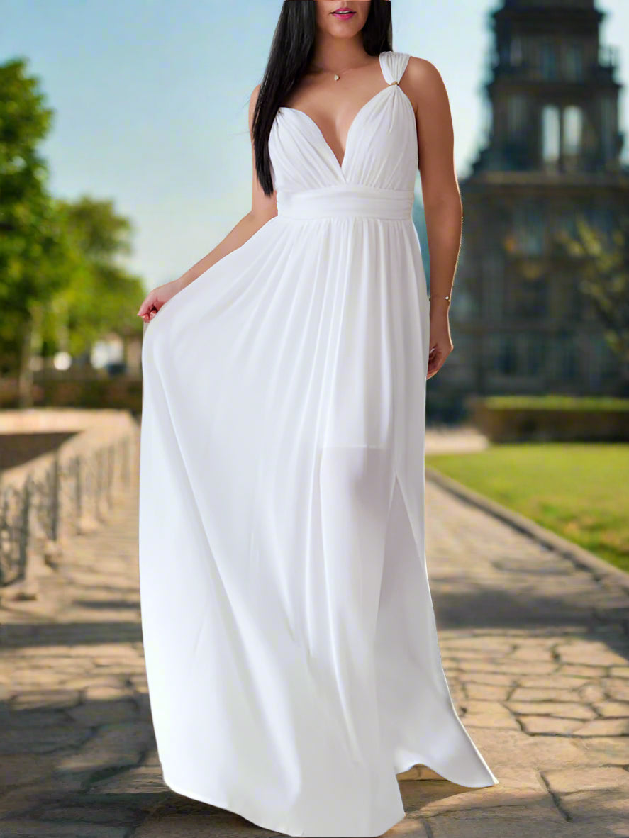 White Flowy Maxi Dress Women White Dresses