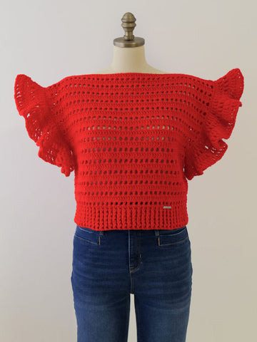 Handmade Crochet Red Top - Front view