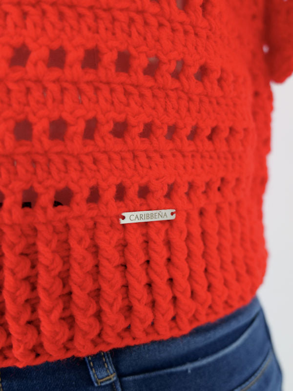 Handmade Crochet Red Top - Close up