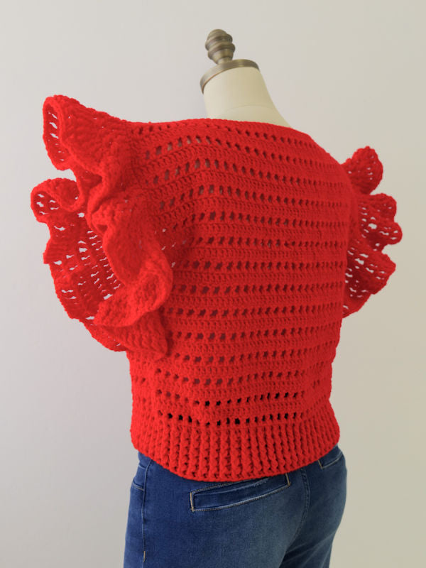 Handmade Crochet Red Top - Back view