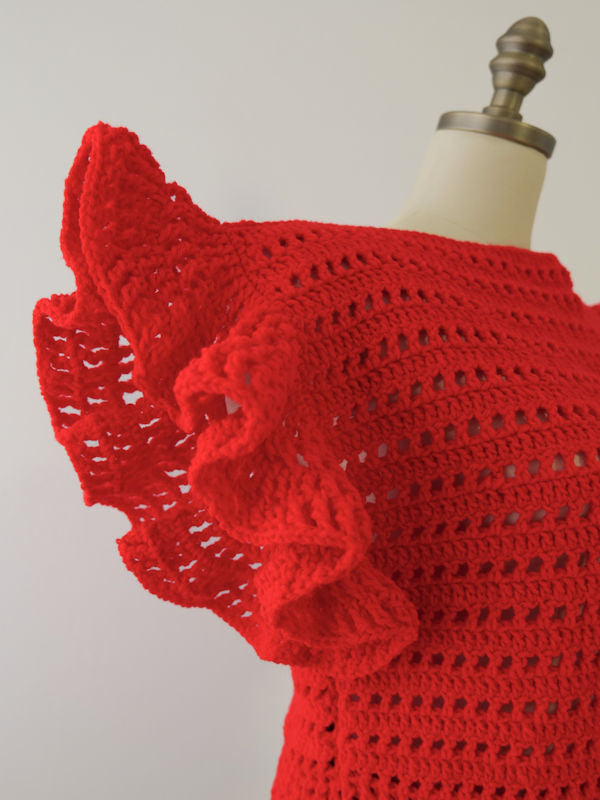 Handmade Crochet Red Top - Sleeve Close up