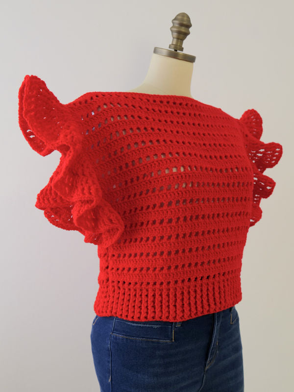 Handmade Crochet Red Top - Right side view