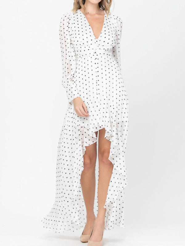 White Polka Dots High Low Maxi Dress - Additional front view