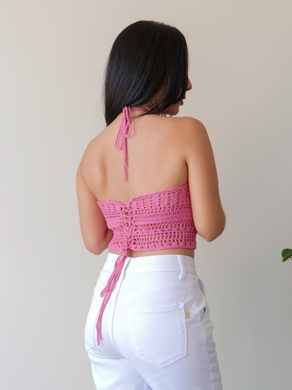 Crochet High Neck Top/Crochet Backless Top - Back view