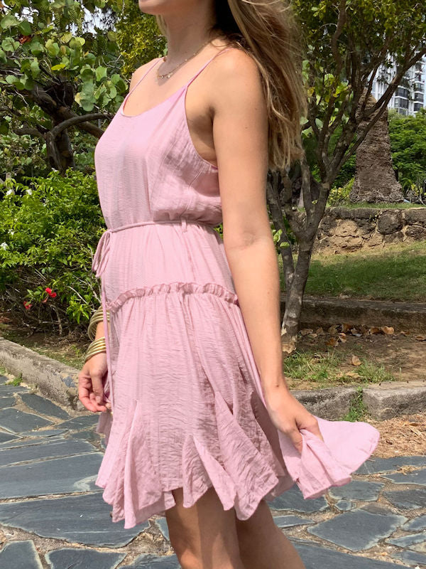 Pastel Pink Short Dress/Spaghetti Strap Slip Dress - Side view