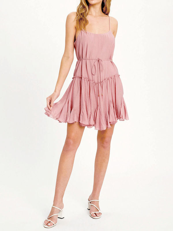 Pastel Pink Short Dress/Spaghetti Strap Slip Dress - Front view