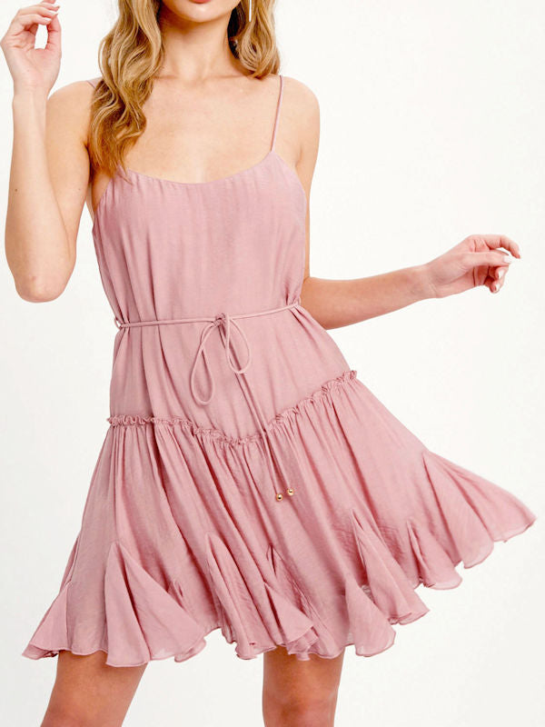 Pastel Pink Short Dress/Spaghetti Strap Slip Dress - Showing skirt