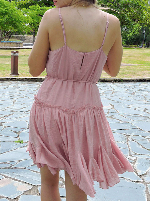 Pastel Pink Short Dress/Spaghetti Strap Slip Dress - Back view