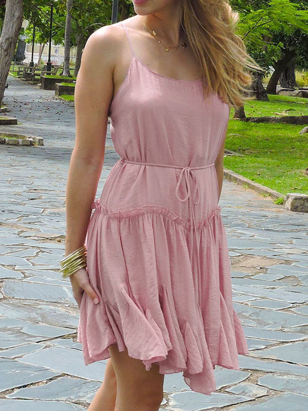Pastel Pink Short Dress/Spaghetti Strap Slip Dress - Close up