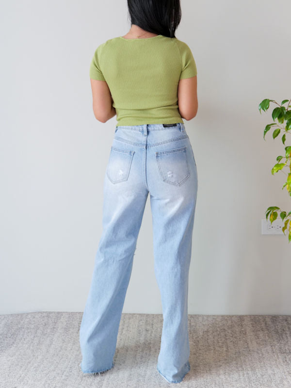 Light Wash Distressed Jeans - Back view