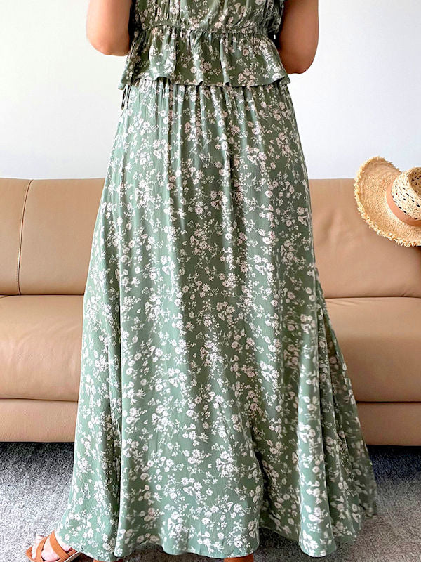 Long Green Floral Skirt - Back view
