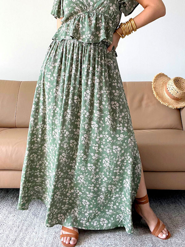 Long Green Floral Skirt - Another view