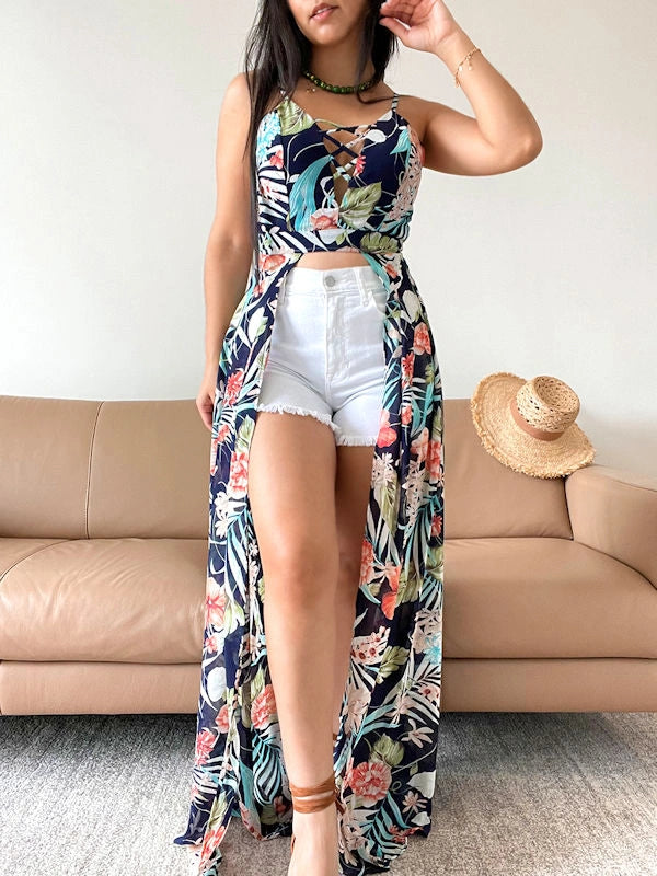 Long Tail Top Blouse in Tropical Print