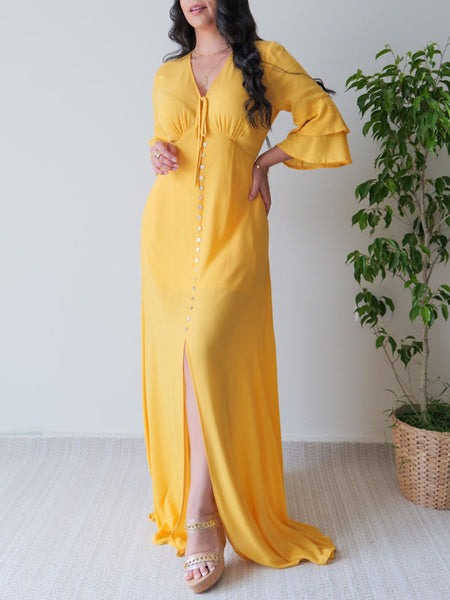 Mustard maxi clearance dress long sleeve