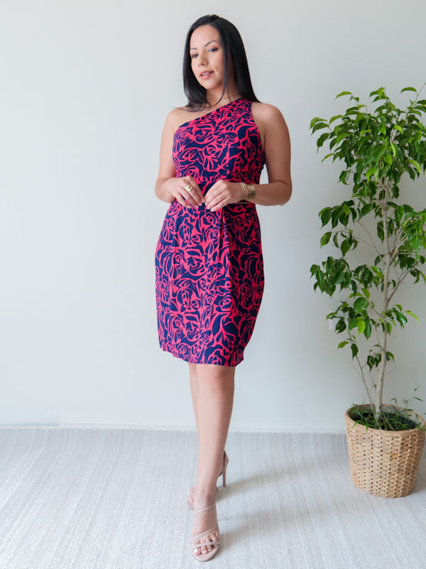 One-Shoulder Printed Dress - Complete View