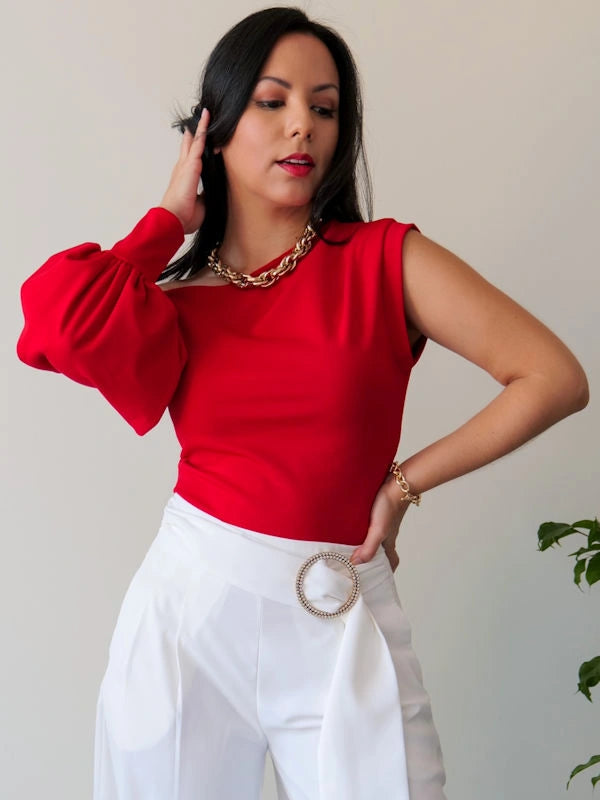 Image of our one shoulder formal top for women. 