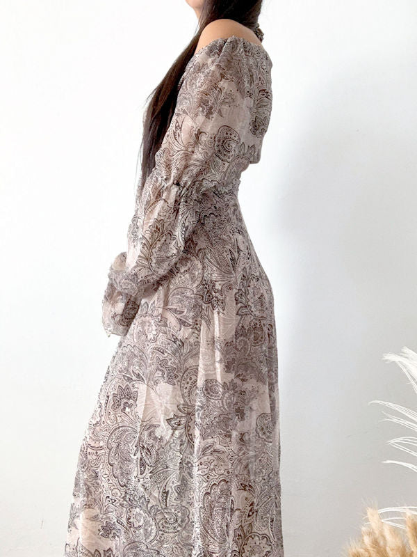 Long sleeve paisley maxi on sale dress