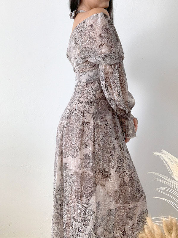 Bohemian Long Sleeve Maxi Dress/Vintage Style Maxi Dress- Left Side view