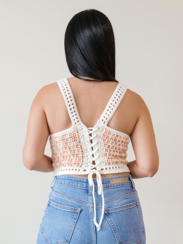 white crochet handmade bralette with adjustable back strings