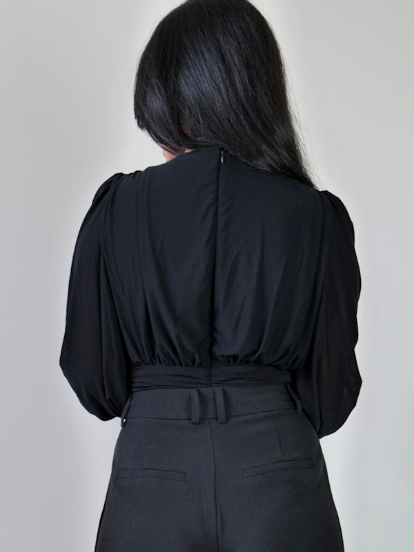 Black Plunge Bodysuit/Long Sleeve Black Plunge Bodysuit - Back view