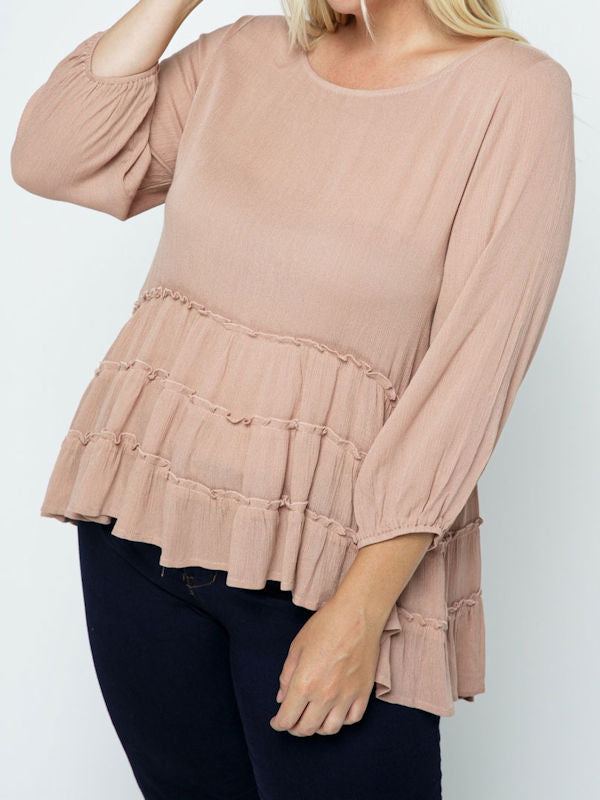 Plus Size Taupe Tiered Blouse - Side view