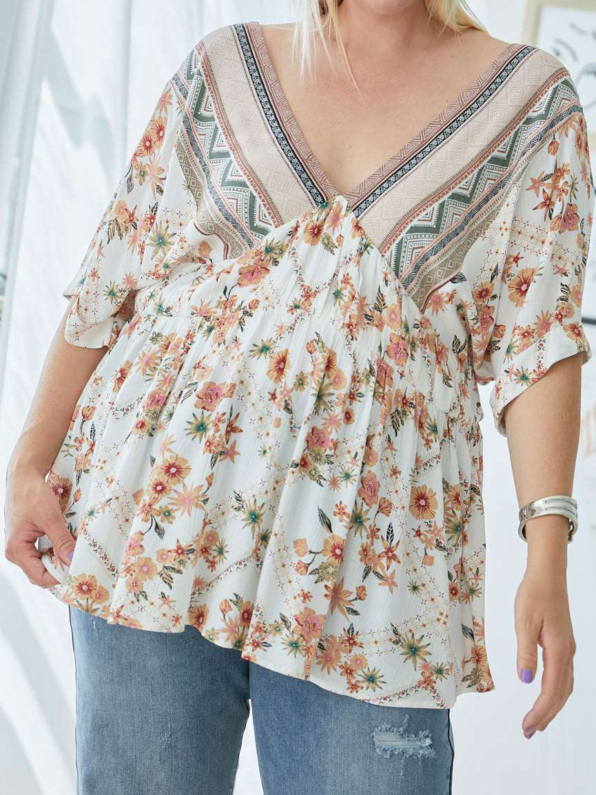 Boho Plus Size Tunic/Plus Size Floral Blouse - Additional angle view