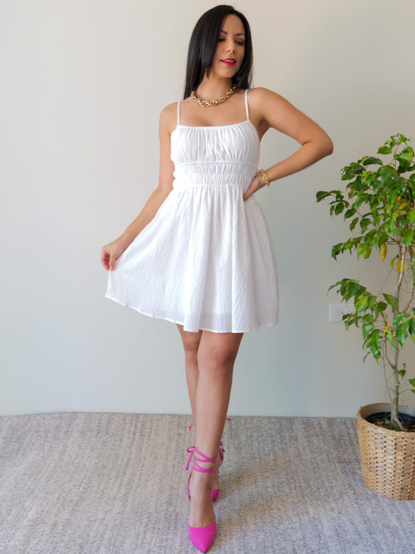 White Short Cotton Dress/Vestido Corto Blanco- Complete view