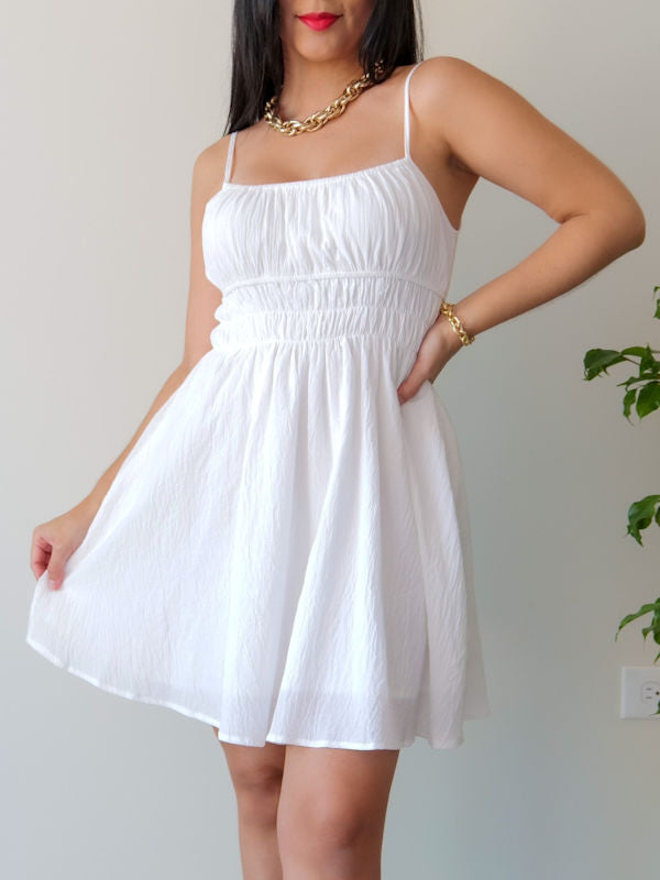 White smocked waist outlet dress